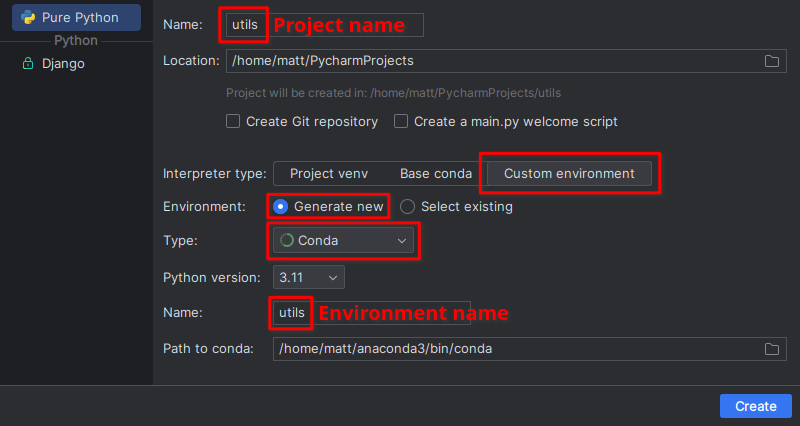 PyCharm Create Project